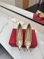 VALENTINO 26S HIGH HEELS 45 MM IN METALLIC GOLD CALFSKIN WITH VLOGO CRYSTAL