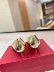 VALENTINO 26S HIGH HEELS 45 MM IN METALLIC GOLD CALFSKIN WITH VLOGO CRYSTAL