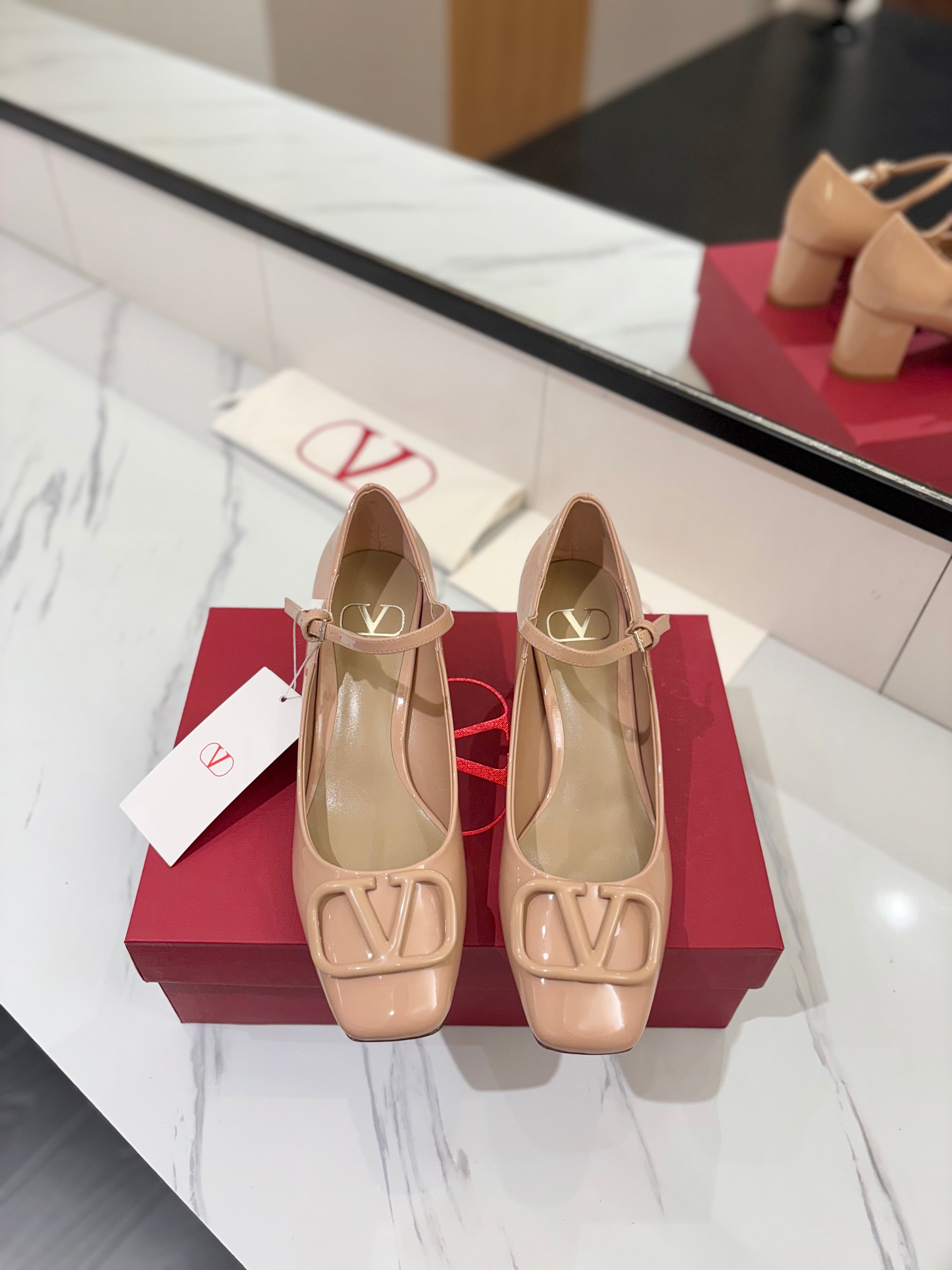 VALENTINO 26S MARY JANE HEELS 60 MM IN NUDE PATENT CALFSKIN