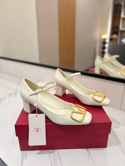 VALENTINO 26S MARY JANE HEELS 60 MM IN WHITE SMOOTH CALFSKIN WITH GOLD HARDWARE