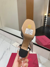 VLTN HIGH SANDAL 25S 115 MM IN BLACK LAMBSKIN WITH GOLD HARDWARE