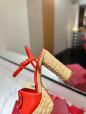 VLTN ESPADRILLE WEDGE SANDALS 25S 115 MM IN ORANGE LAMBSKIN