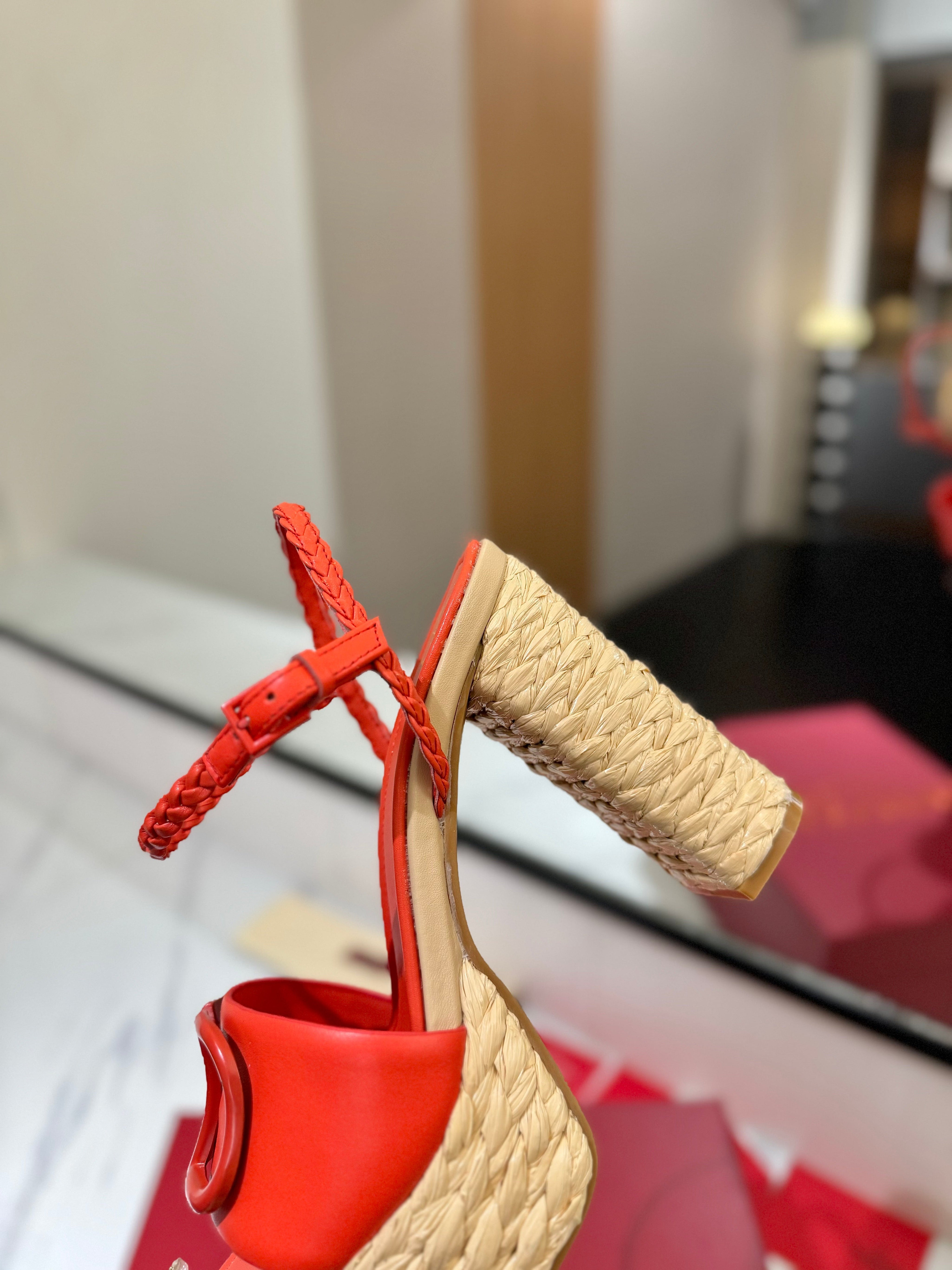 VLTN ESPADRILLE WEDGE SANDALS 25S 115 MM IN ORANGE LAMBSKIN