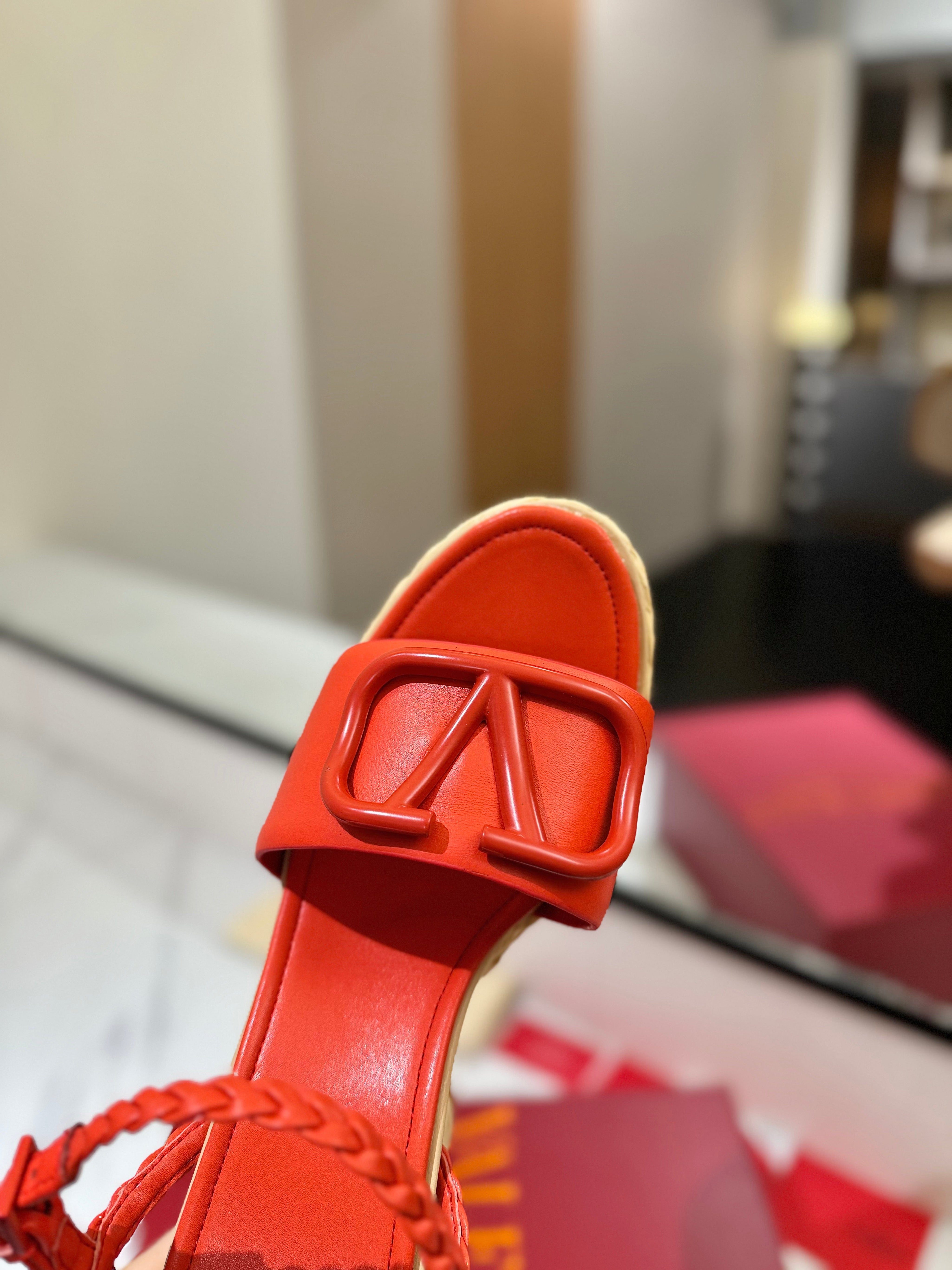 VLTN ESPADRILLE WEDGE SANDALS 25S 115 MM IN ORANGE LAMBSKIN