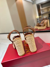 VLTN ESPADRILLE WEDGE SANDALS 25S 115 MM IN BROWN LAMBSKIN