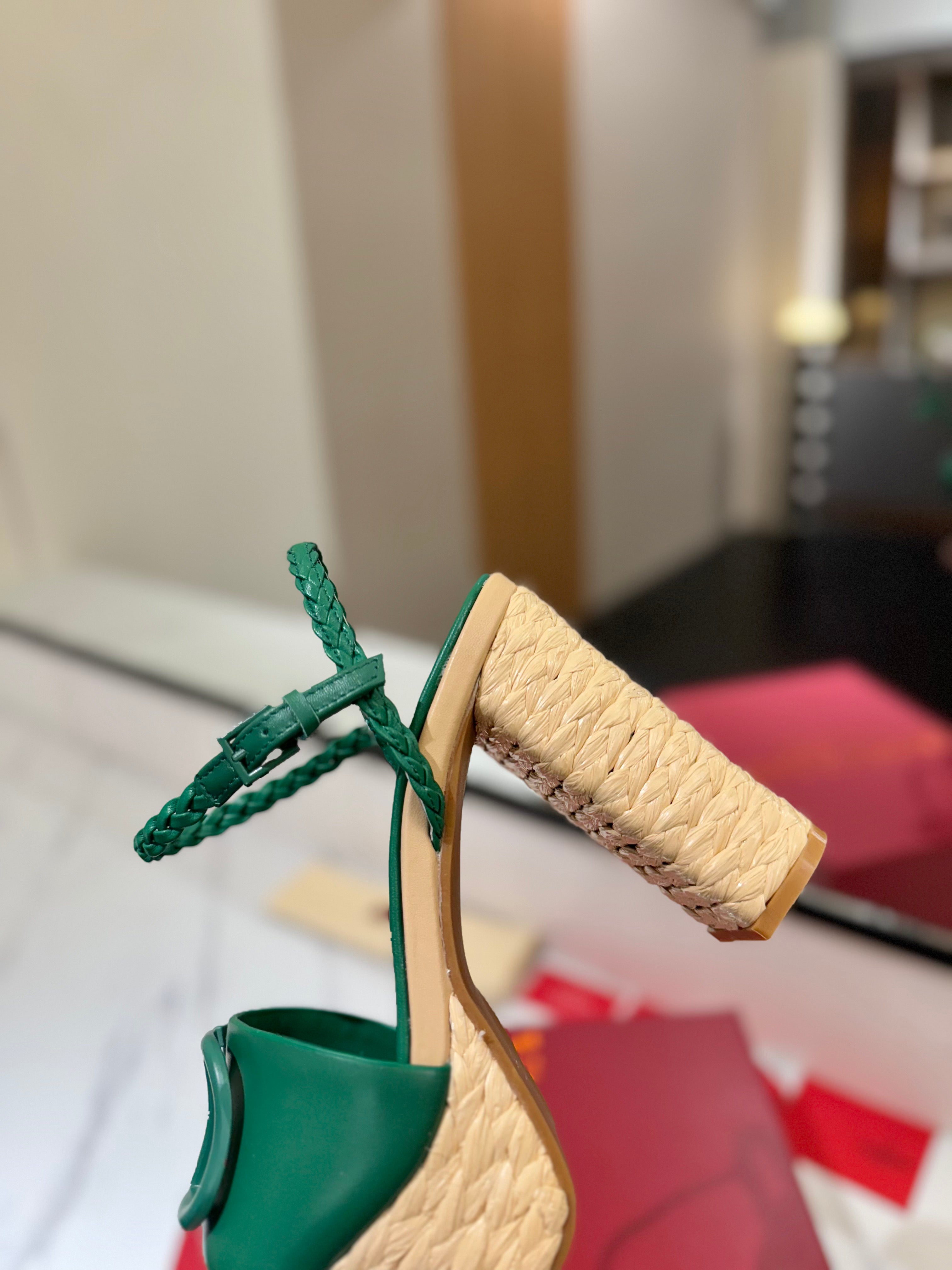 VLTN ESPADRILLE WEDGE SANDALS 25S 115 MM IN DARK GREEN LAMBSKIN