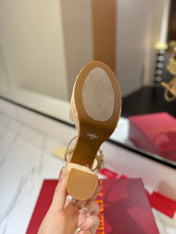 VLTN ESPADRILLE WEDGE SANDALS 25S 115 MM IN GOLDEN BEIGE LAMBSKIN