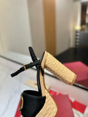VLTN ESPADRILLE WEDGE SANDALS 25S 115 MM IN BLACK LAMBSKIN WITH GOLD HARDWARE