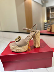 VLTN ESPADRILLE WEDGE SANDALS 25S 115 MM IN BEIGE BROWN LAMBSKIN WITH GOLD HARDWARE
