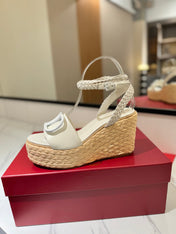 VLTN ESPADRILLE WEDGE SANDALS 25S 90 MM IN WHITE LAMBSKIN STYLE 12