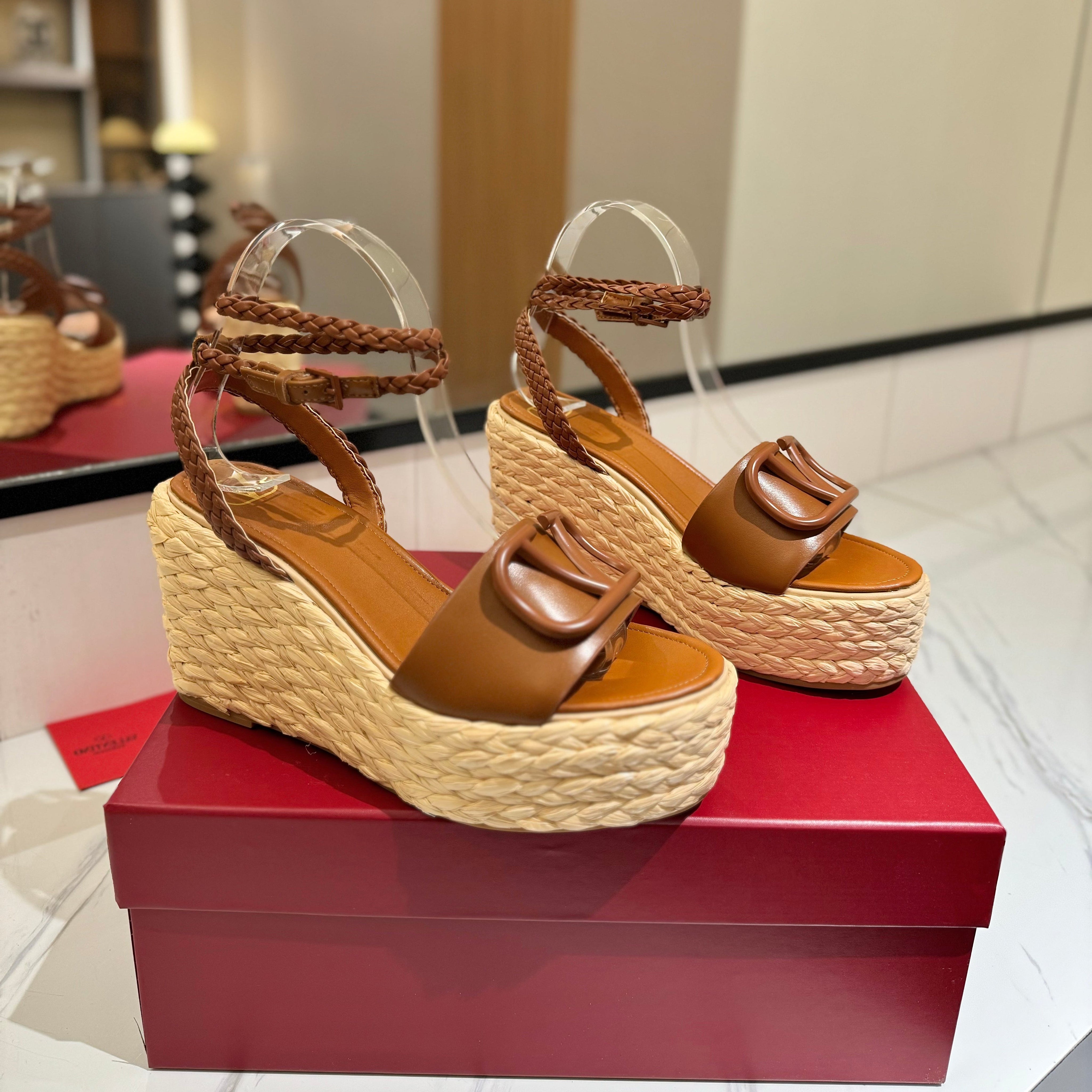 VLTN ESPADRILLE WEDGE SANDALS 25S 90 MM IN BROWN LAMBSKIN STYLE 11