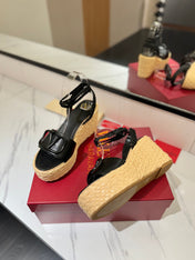 VLTN ESPADRILLE WEDGE SANDALS 25S 90 MM IN BLACK LAMBSKIN STYLE 10