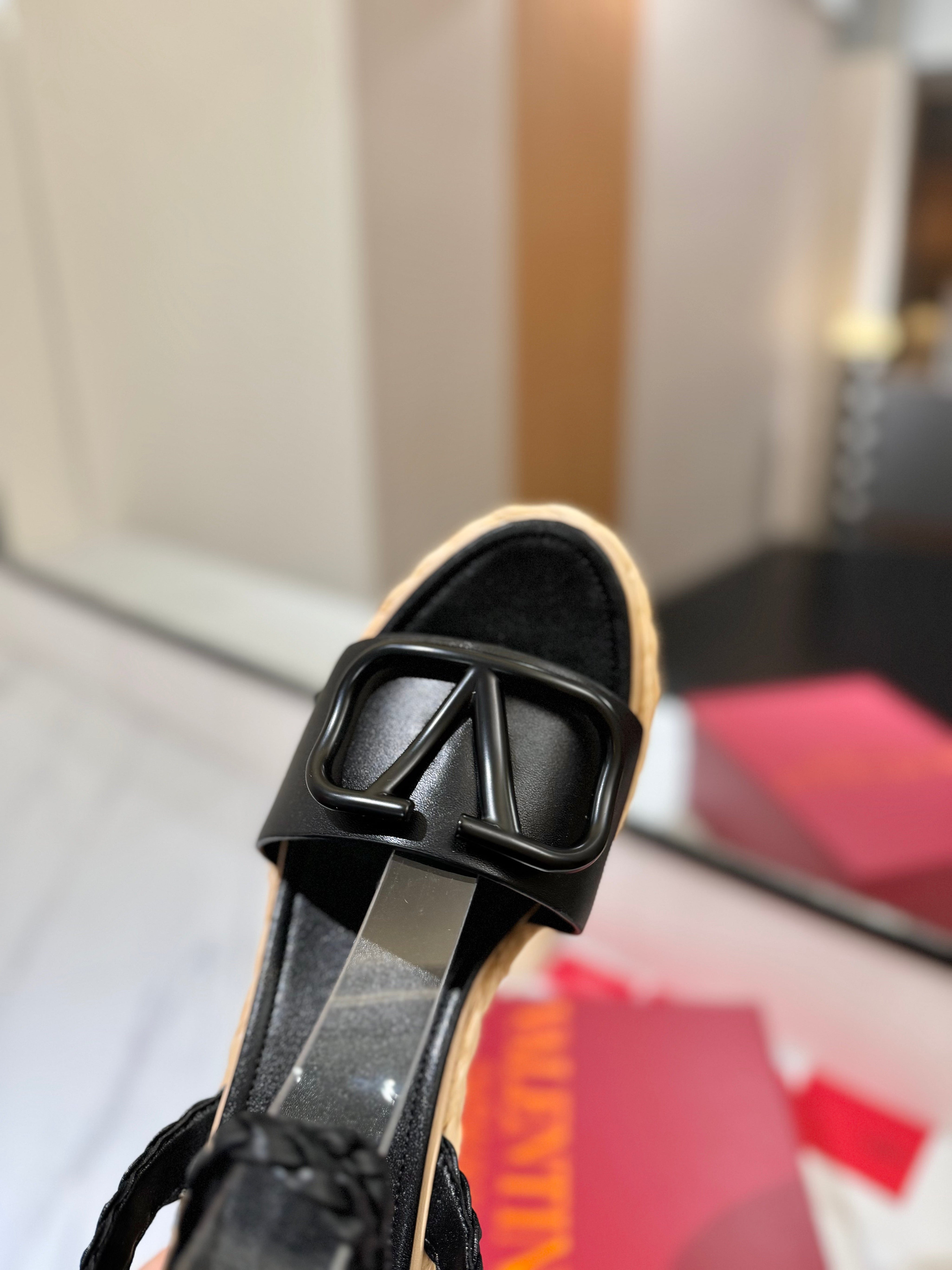 VLTN ESPADRILLE WEDGE SANDALS 25S 90 MM IN BLACK LAMBSKIN STYLE 10