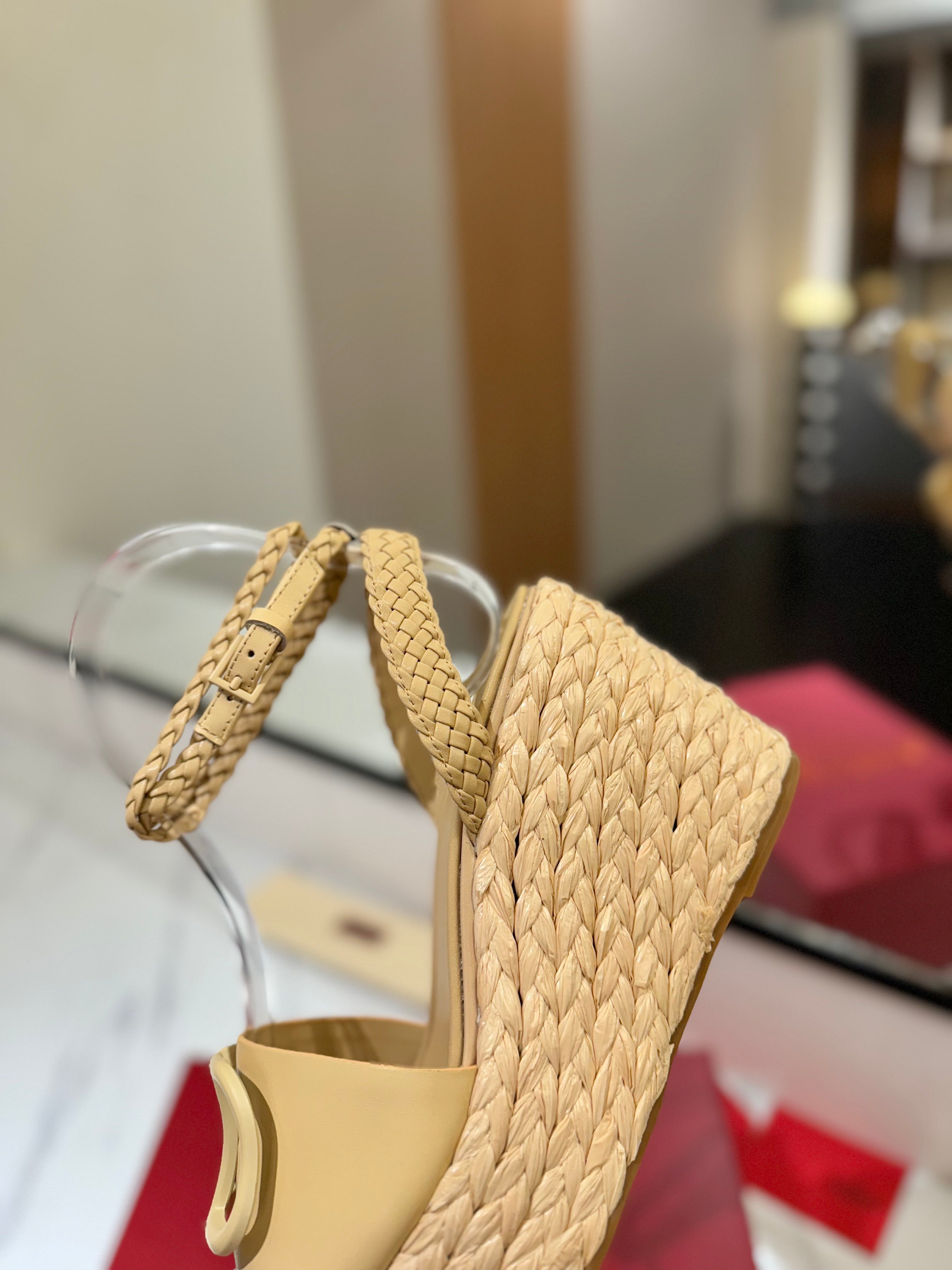 VLTN ESPADRILLE WEDGE SANDALS 25S 90 MM IN GOLDEN BEIGE LAMBSKIN STYLE 9