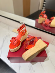 VLTN ESPADRILLE WEDGE SANDALS 25S 90 MM IN ORANGE LAMBSKIN STYLE 8