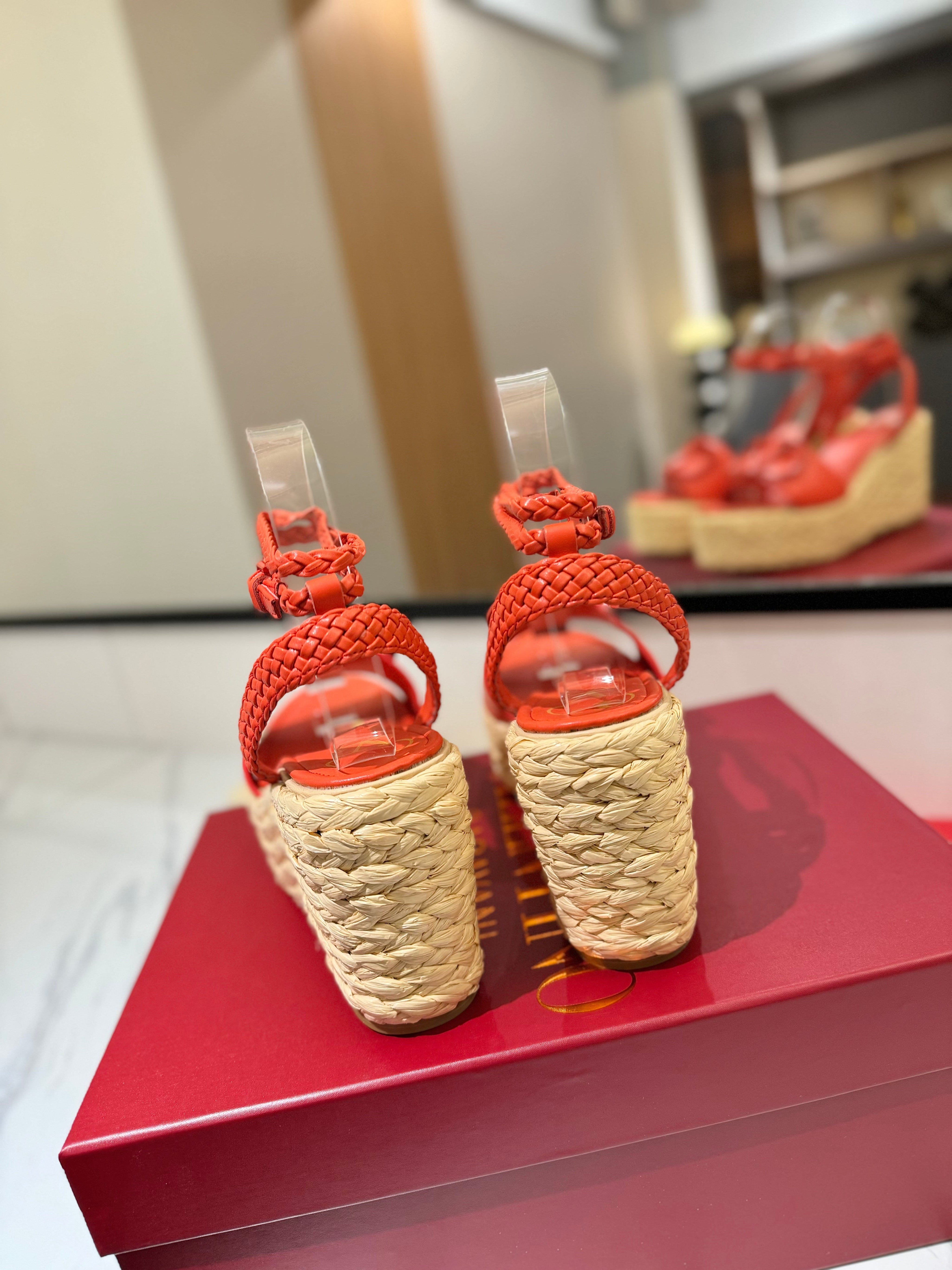 VLTN ESPADRILLE WEDGE SANDALS 25S 90 MM IN ORANGE LAMBSKIN STYLE 8