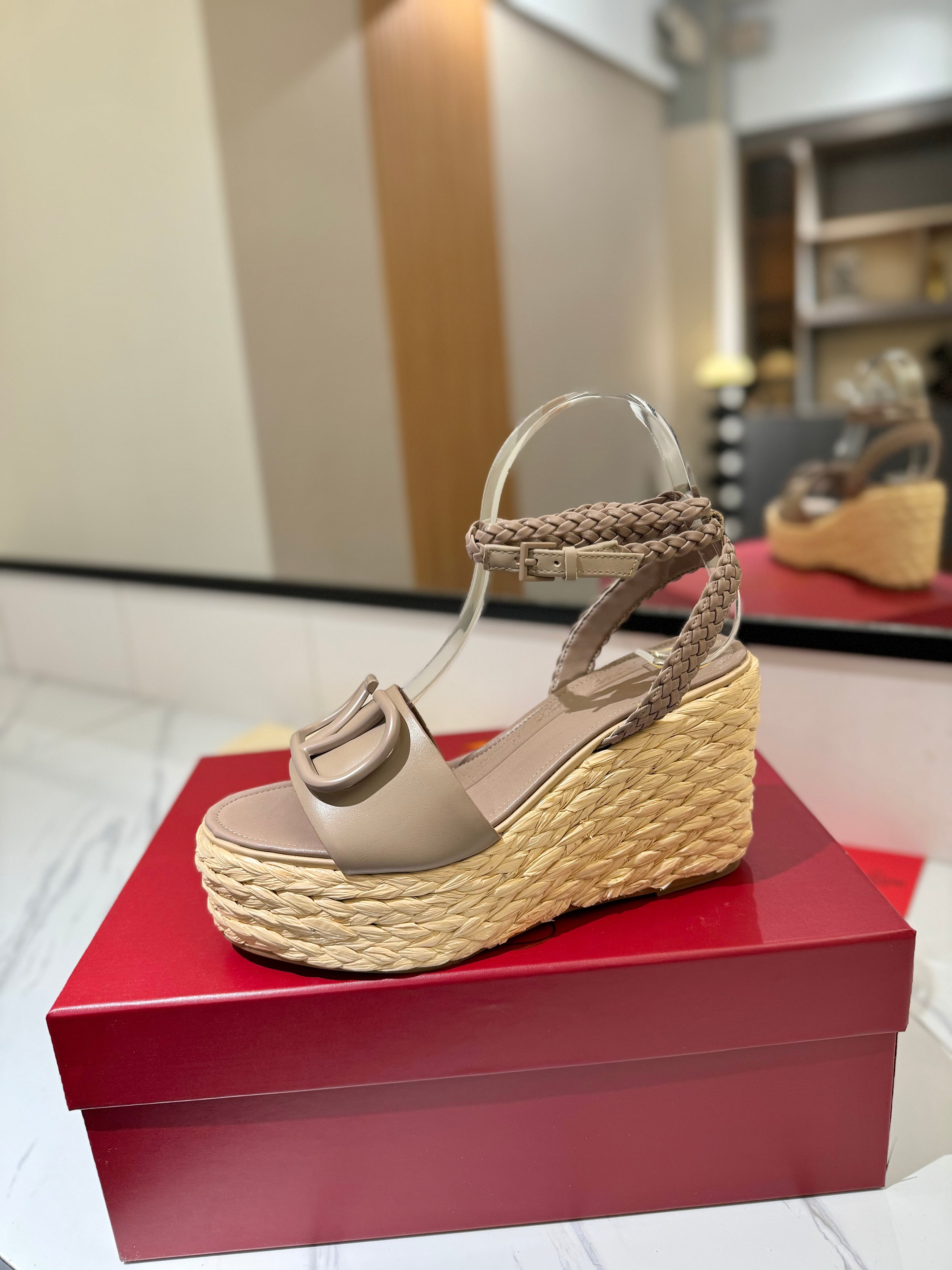 VLTN ESPADRILLE WEDGE SANDALS 25S 90 MM IN BEIGE BROWN LAMBSKIN STYLE 7