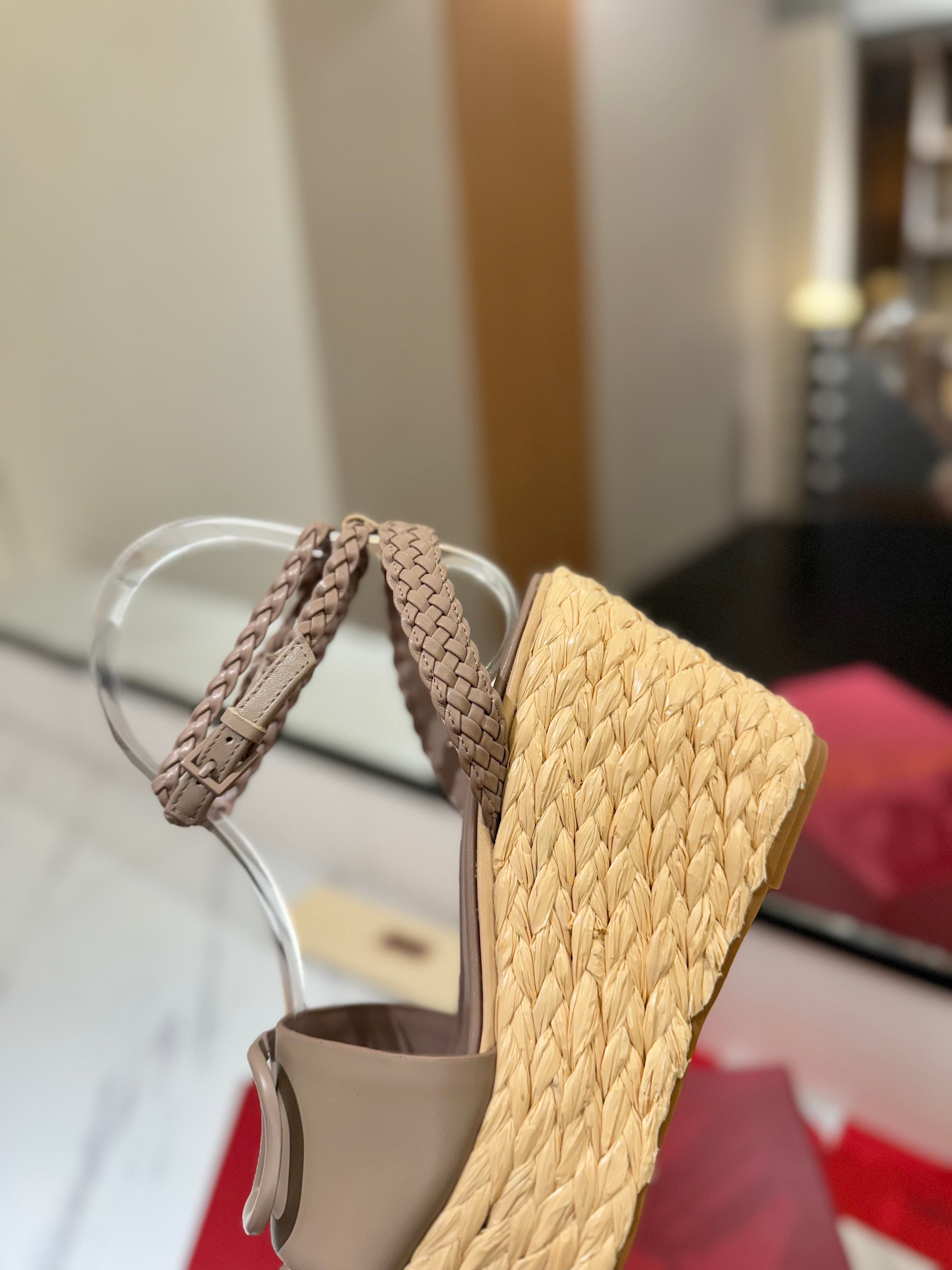 VLTN ESPADRILLE WEDGE SANDALS 25S 90 MM IN BEIGE BROWN LAMBSKIN STYLE 7