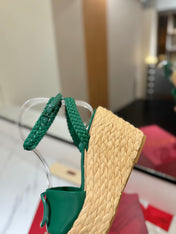 VLTN ESPADRILLE WEDGE SANDALS 25S 90 MM IN DARK GREEN LAMBSKIN STYLE 6