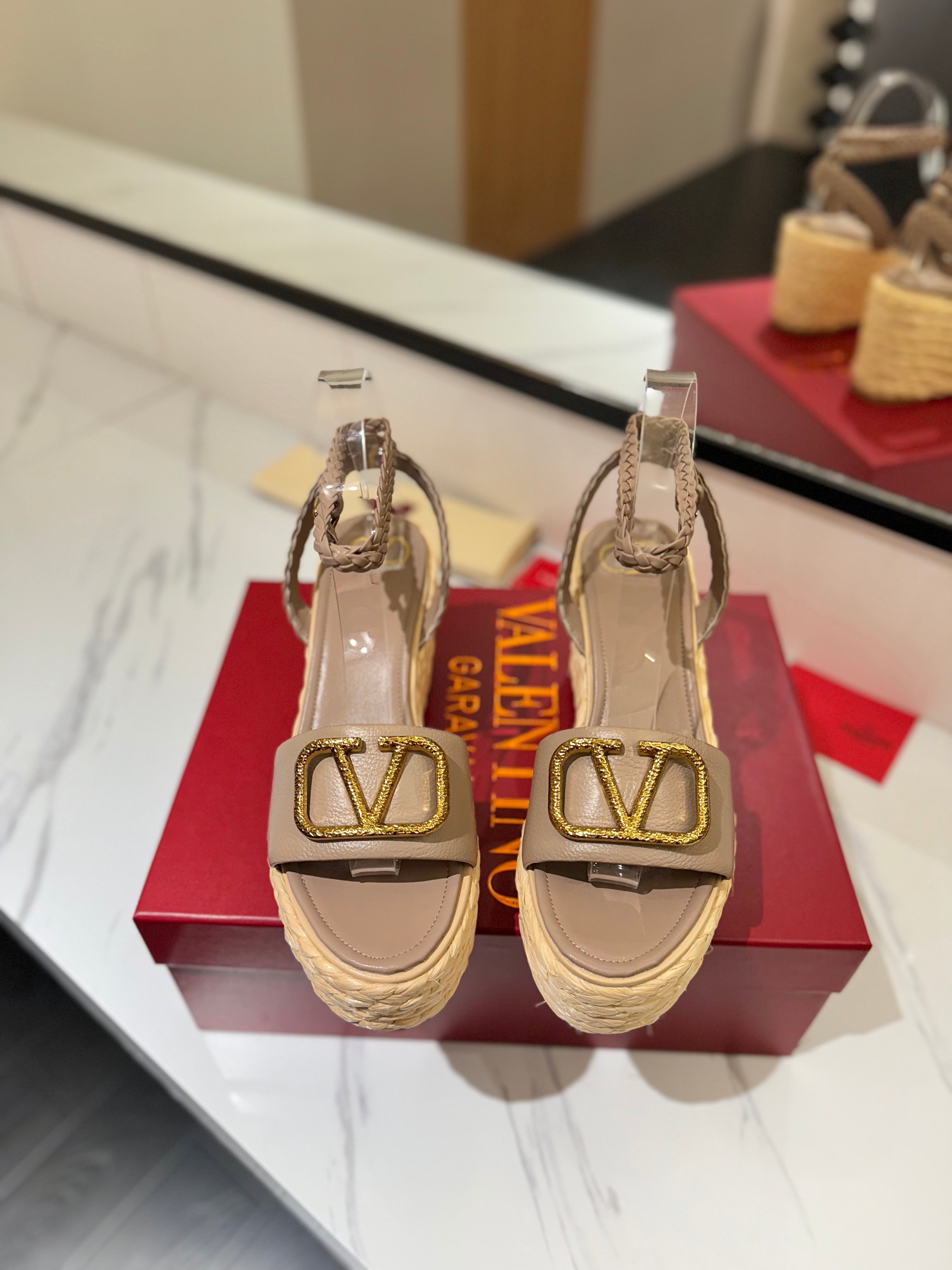 VLTN ESPADRILLE WEDGE SANDALS 25S 90 MM IN BEIGE BROWN LAMBSKIN STYLE 5