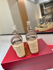 VLTN ESPADRILLE WEDGE SANDALS 25S 90 MM IN BEIGE BROWN LAMBSKIN STYLE 5