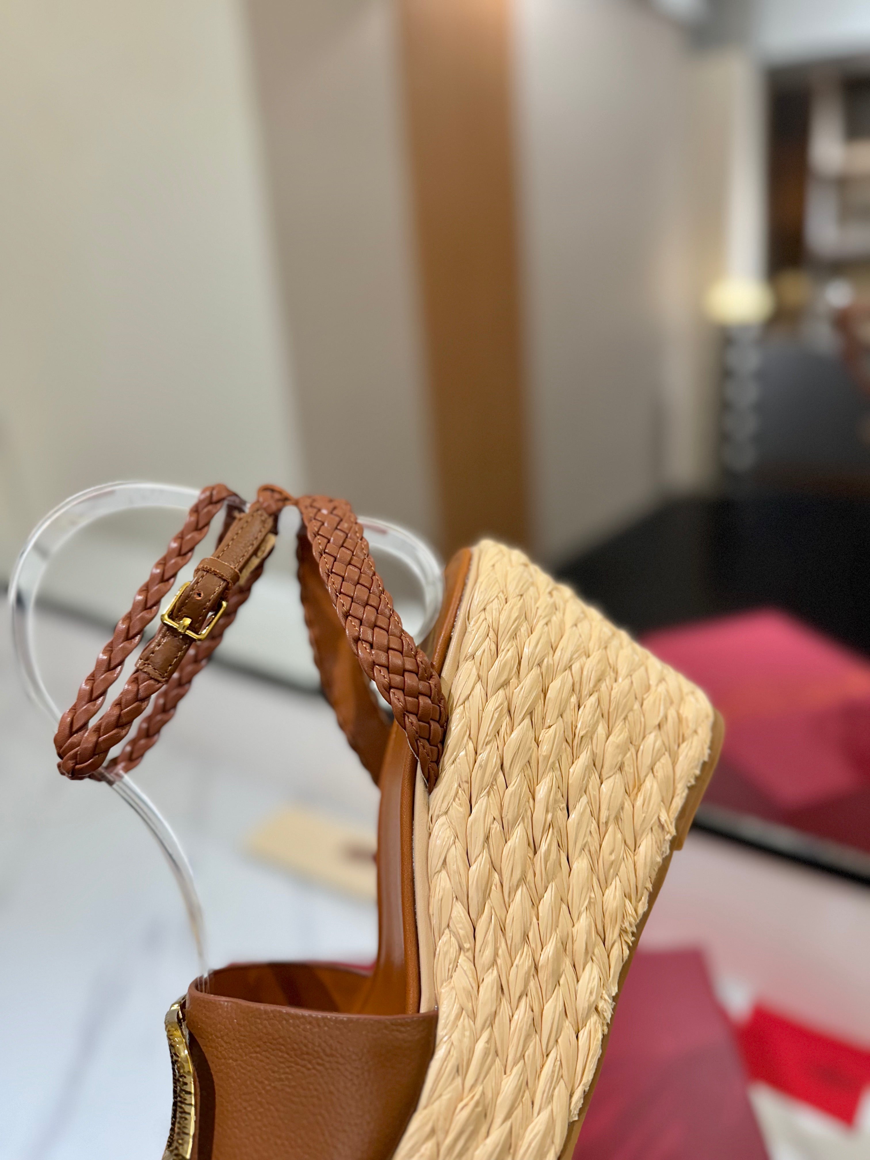 VLTN ESPADRILLE WEDGE SANDALS 25S 90 MM IN BROWN LAMBSKIN STYLE 4