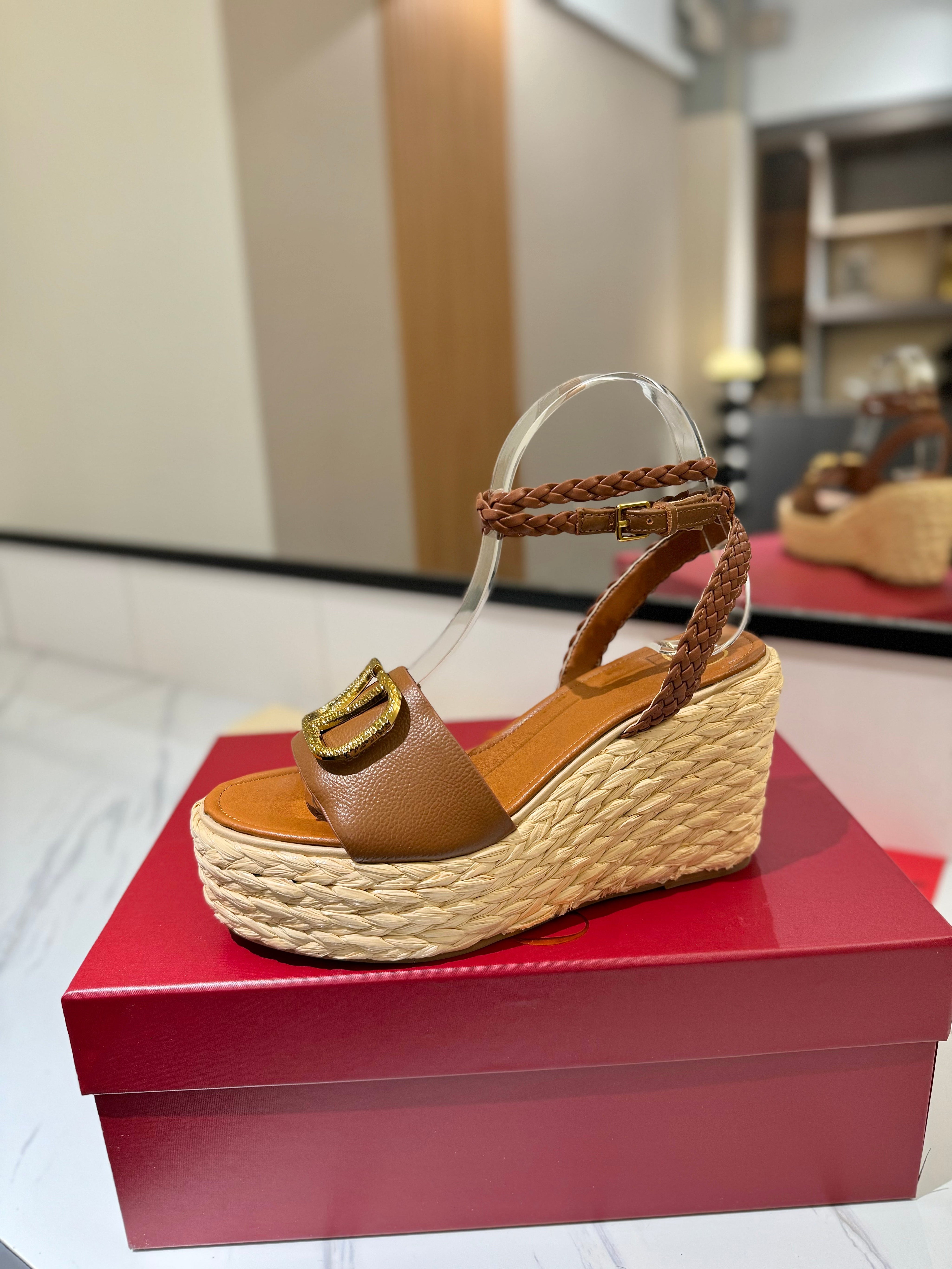 VLTN ESPADRILLE WEDGE SANDALS 25S 90 MM IN BROWN LAMBSKIN STYLE 4