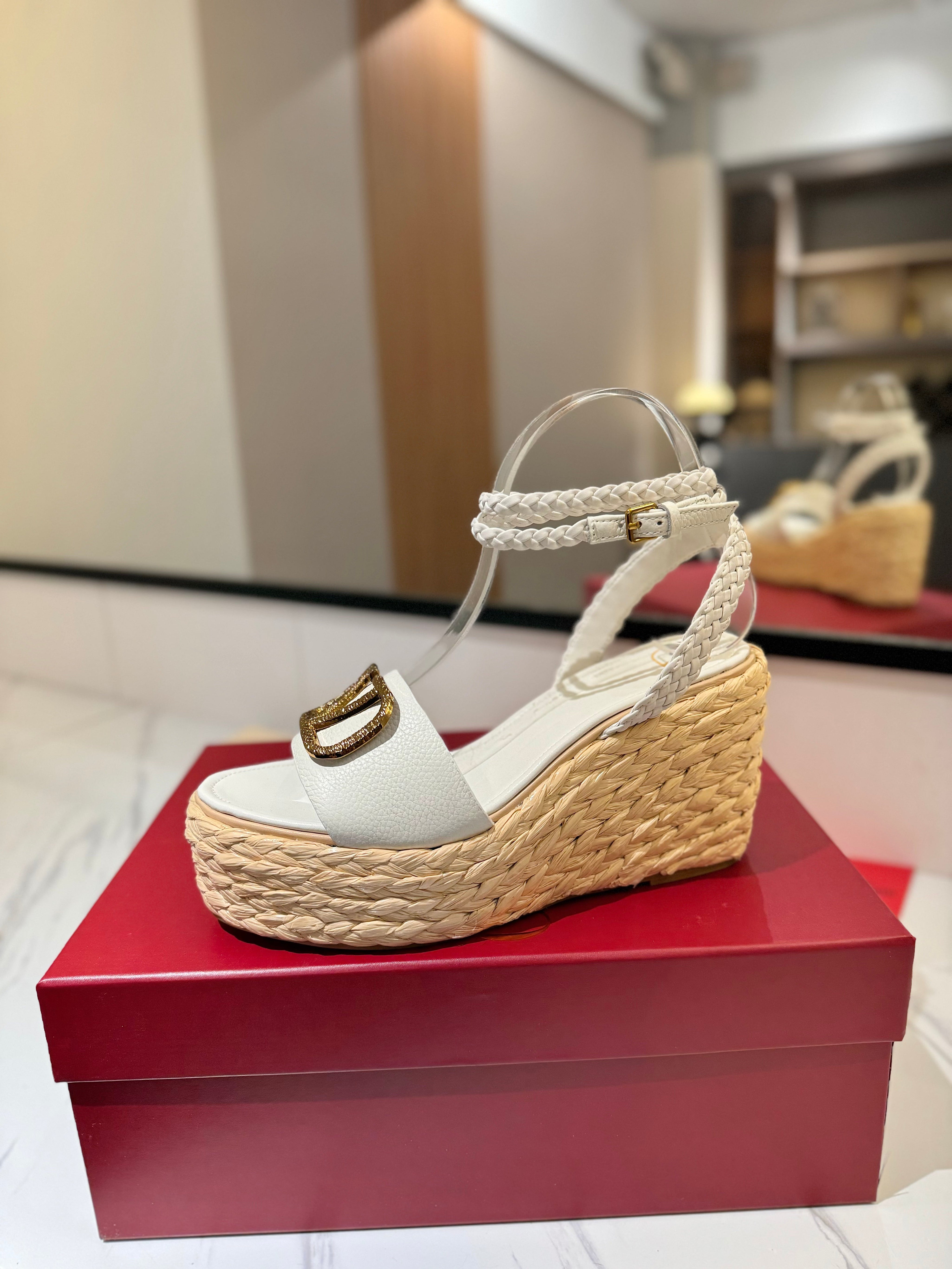 VLTN ESPADRILLE WEDGE SANDALS 25S 90 MM IN WHITE LAMBSKIN STYLE 3