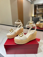 VLTN ESPADRILLE WEDGE SANDALS 25S 90 MM IN WHITE LAMBSKIN STYLE 3