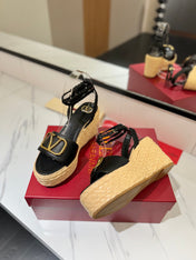 VLTN ESPADRILLE WEDGE SANDALS 25S 90 MM IN BLACK LAMBSKIN STYLE 2