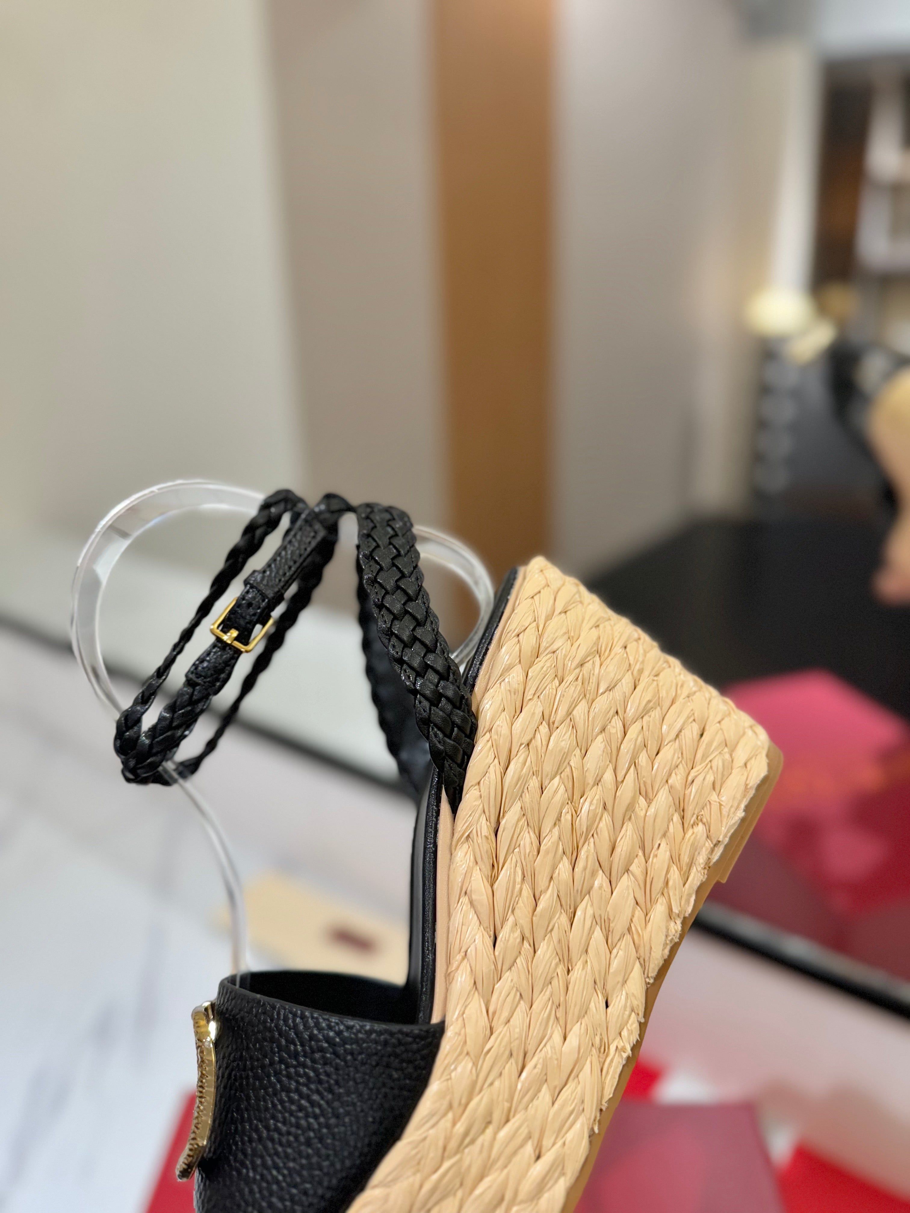 VLTN ESPADRILLE WEDGE SANDALS 25S 90 MM IN BLACK LAMBSKIN STYLE 2