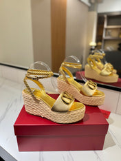 VLTN ESPADRILLE WEDGE SANDALS 25S 90 MM IN GOLD LAMBSKIN STYLE 1
