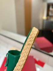 VLTN ESPADRILLE SLIDES 25S IN DARK GREEN LAMBSKIN STYLE 9