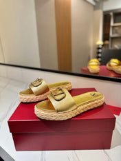VLTN ESPADRILLE SLIDES 25S IN GOLD LAMBSKIN STYLE 1