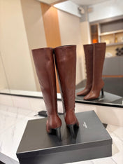 YSL 26S KNEE-HIGH BOOTS 95 MM IN BROWN CALFSKIN