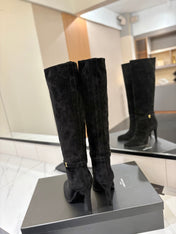 YSL 26S KNEE-HIGH BOOTS 95 MM IN BLACK SUEDE