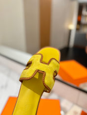 HM 26S ORAN SANDALS IN YELLOW SUEDE WITH TAN BOWN BRAIDED TRIM