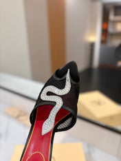 VALENTINO 26S SNAKE STRAP SANDALS 100 MM IN BLACK CALFSKIN AND MESH