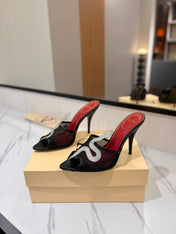VALENTINO 26S SNAKE STRAP SANDALS 100 MM IN BLACK CALFSKIN AND MESH