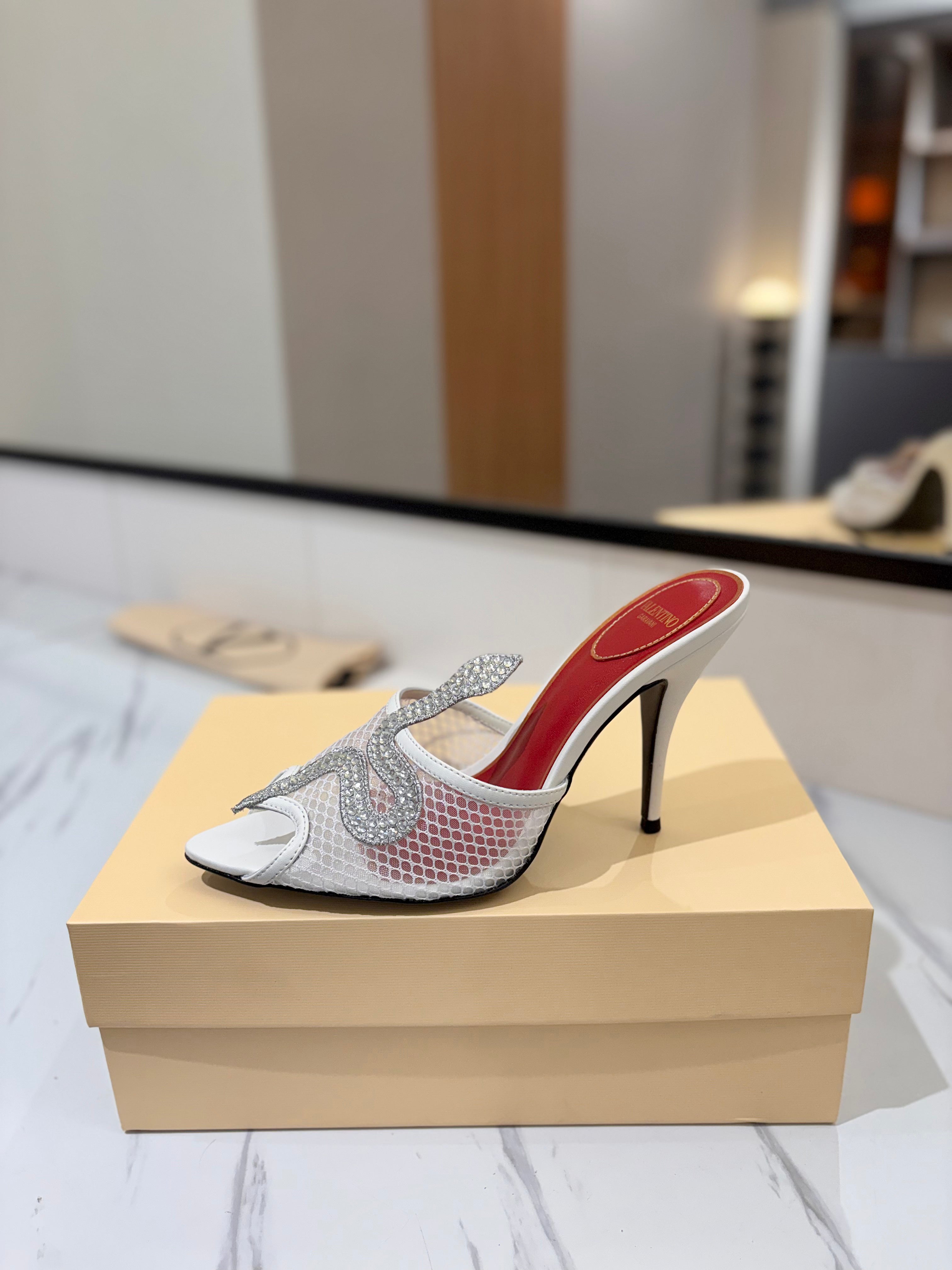 VALENTINO 26S SNAKE STRAP SANDALS 100 MM IN WHITE CALFSKIN AND MESH