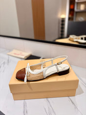 VALENTINO 26S SLINGBACK FLATS IN WHITE AND BROWN CALFSKIN