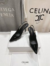 JUDY TRIOMPHE STILETTO SLINGBACK 75MM IN BLACK PATENT CALFSKIN