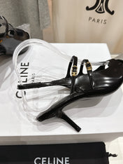 JUDY DOUBLE STRAP MARY JANE SLINGBACK 65MM IN BLACK SHINY CALFSKIN AND SILVER SNAKE EMBOSSED LEATHER