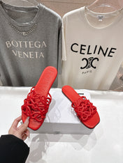 LOEWE 26S PETAL ANAGRAM SLIDE IN DARK RED CALFSKIN