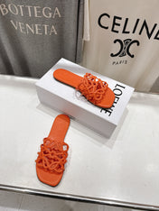 LOEWE 26S PETAL ANAGRAM SLIDE IN BURNT ORANGE CALFSKIN