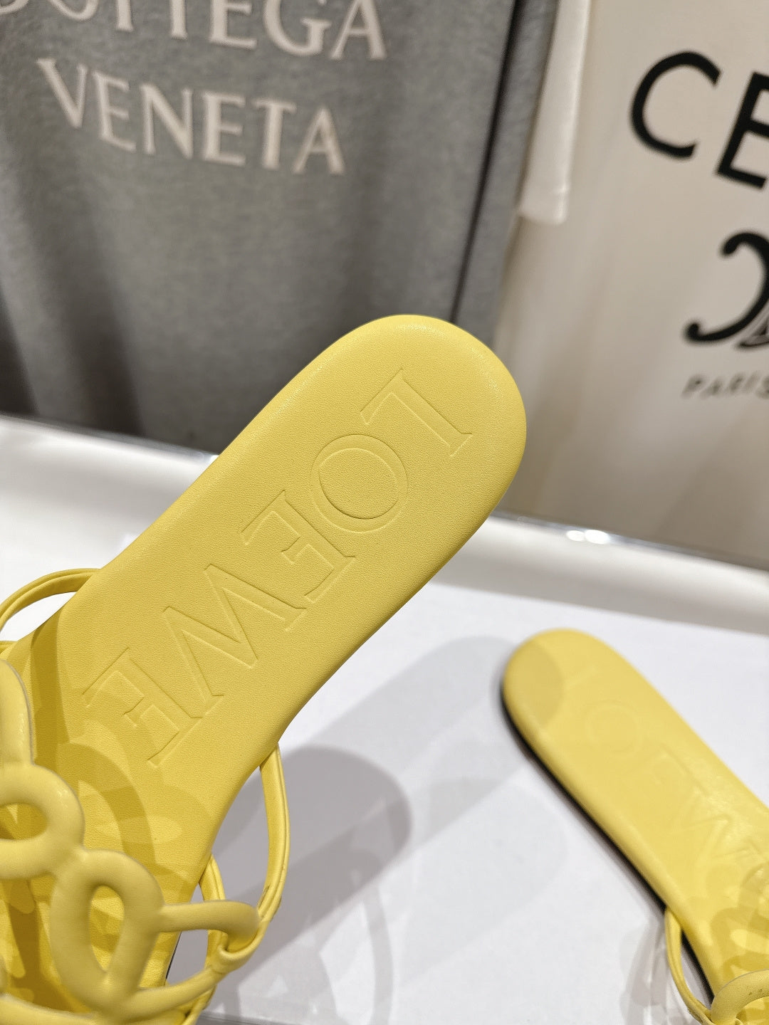 LOEWE 26S PETAL ANAGRAM SLIDE IN YELLOW CALFSKIN