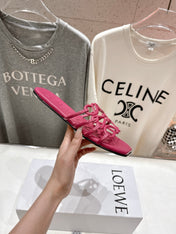 LOEWE 26S PETAL ANAGRAM SLIDE IN DARK ROSE PINK CALFSKIN