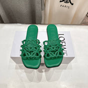 LOEWE 26S PETAL ANAGRAM SLIDE IN GREEN CALFSKIN