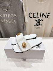 LOEWE 26S PEBBLE SLIDE IN WHITE CALFSKIN GOLD HARDWARE