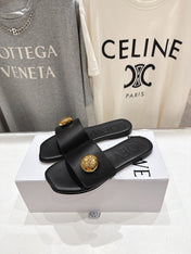 LOEWE 26S PEBBLE SLIDE IN BLACK CALFSKIN GOLD HARDWARE